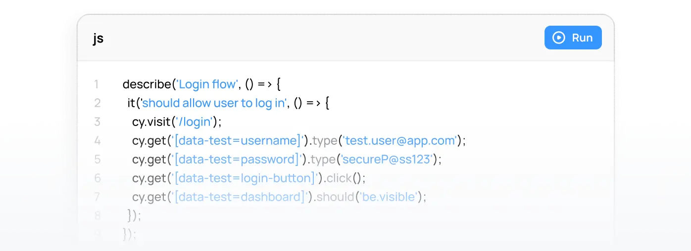 Cypress test script development