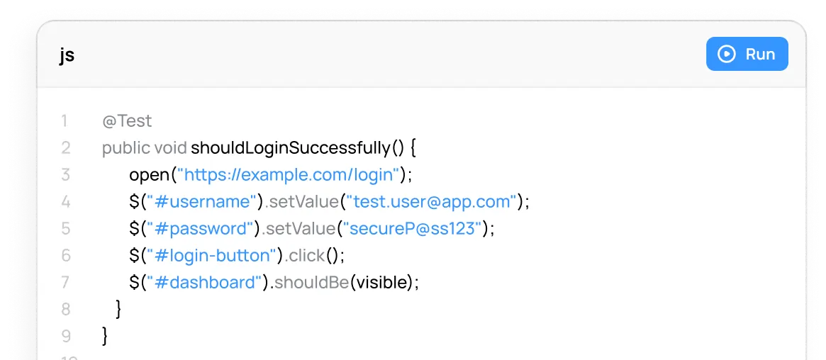 Selenide test script development