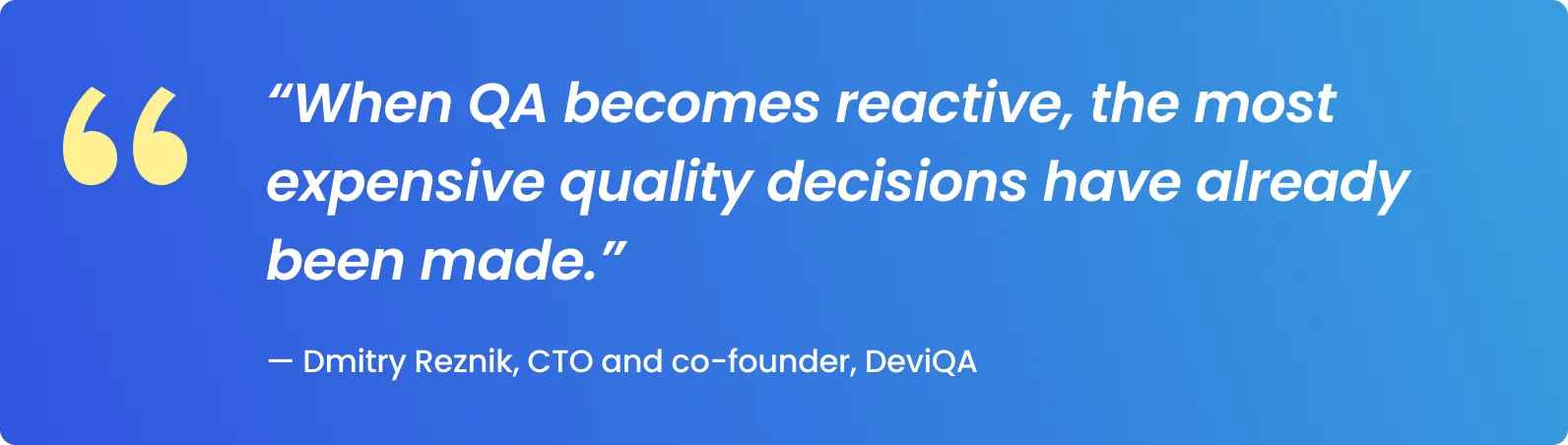 When QA becomes reactive, the most expensive quality decisions have already been made.