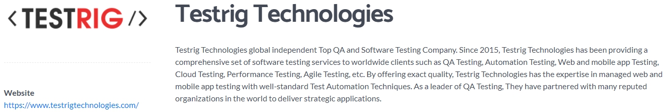 Testrig Technologies global independent Top QA and Software Testing Company
